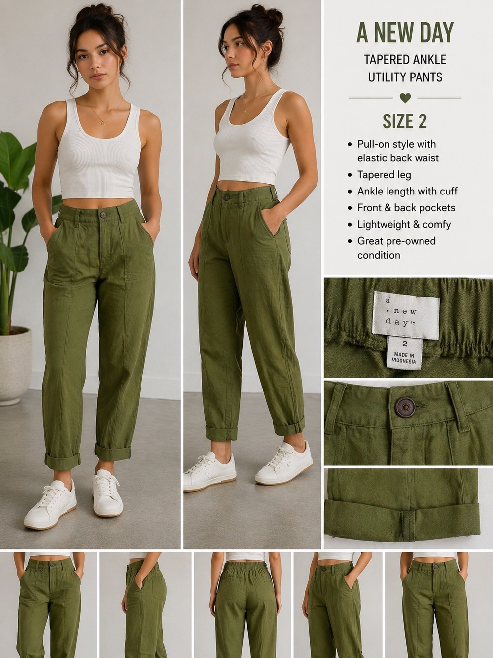 A New Day Olive Green Tapered Cropped Pants Size 2